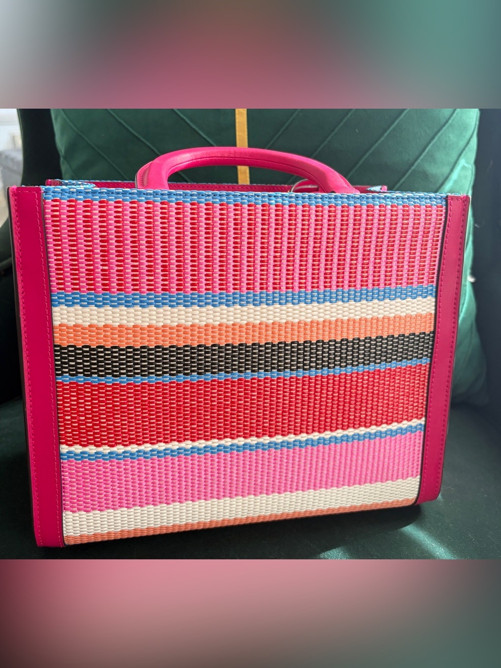 Kate Spade Manhattan Small Tote and Crossbody with Pink Multicolored Stripes - Picture 2 of 8